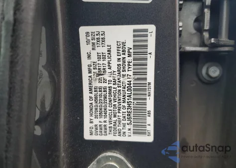 2010 Honda Cr-V Ex from USA, damaged, VIN 5J6RE3H51AL004417